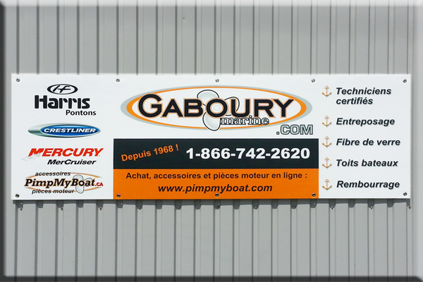 Affiche ext&eacute;rieure en Coroplast, Gaboury Marine, Sorel-Tracy