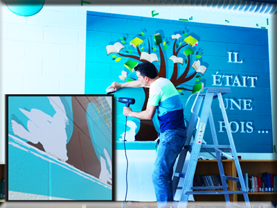 Murale sur autocollant / lamin&eacute;, moul&eacute; aux blocs de b&eacute;ton